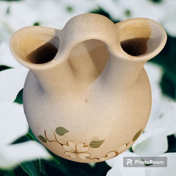 Pigeon Forge Pottery Wedding Vase Double Neck Dogwood Hand Made - Picture 2 of 6